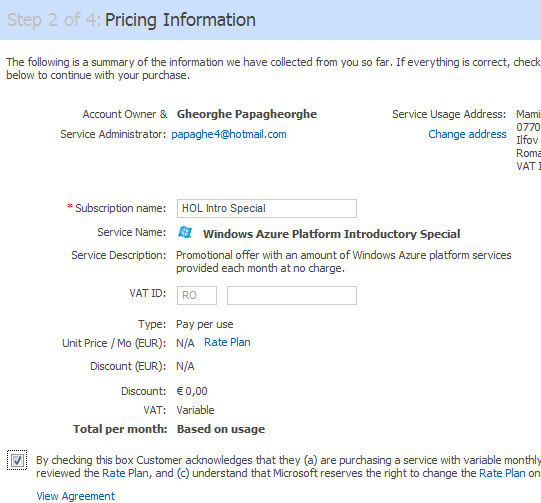creare cont de Windows Azure