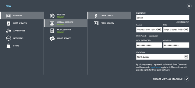 quick create Linux VM